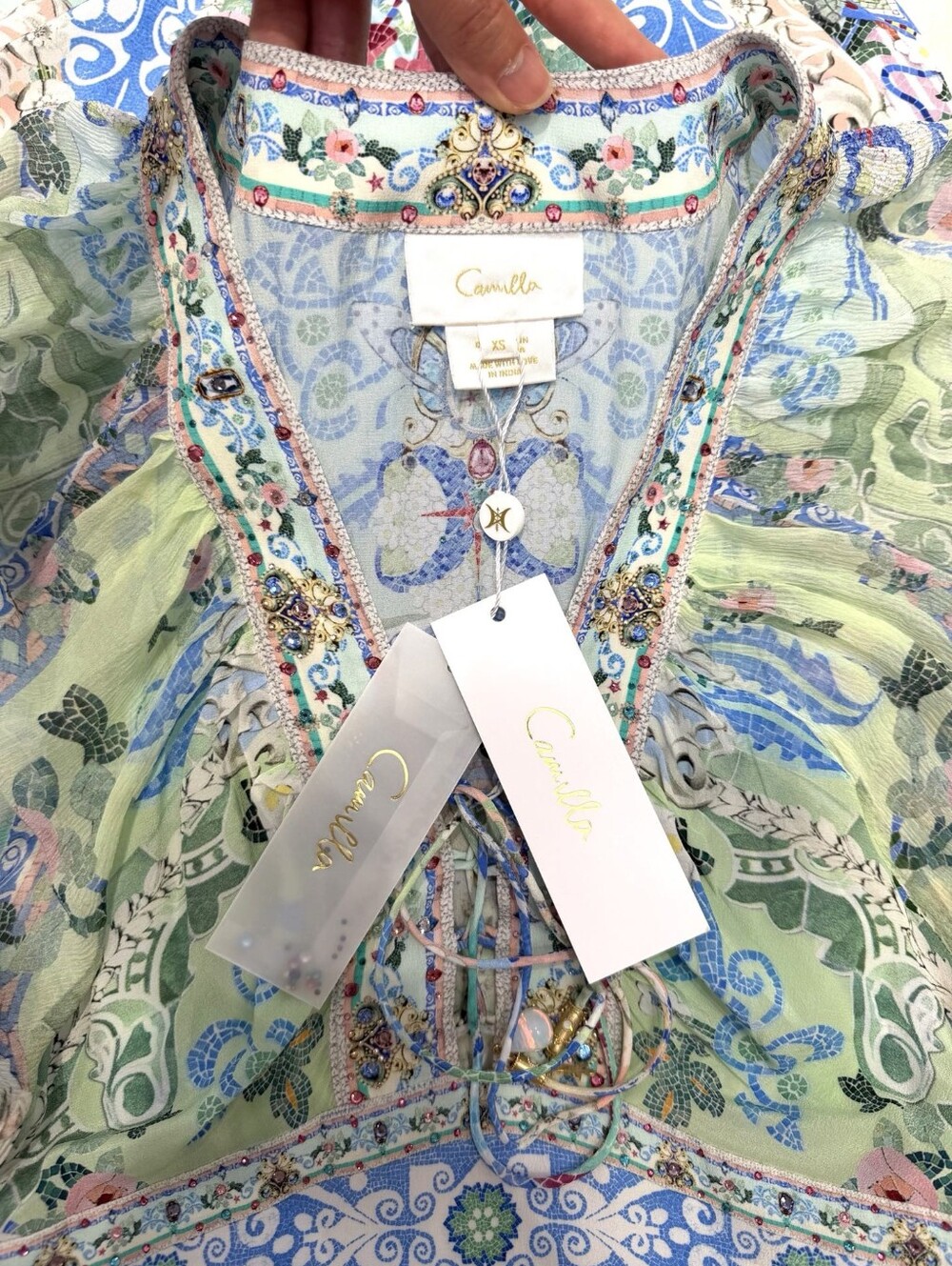 Camilla lace up front long dress In Midsummer mosaics - Picture 11 of 13